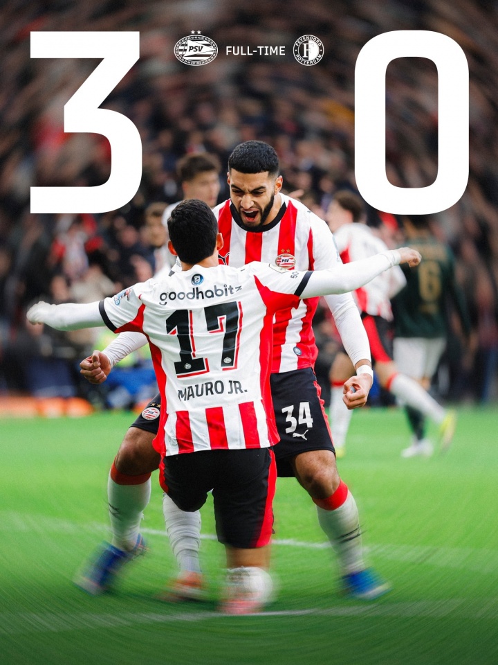 沙巴体育-统治力！埃因霍温3-0横扫费耶诺德，17分领跑荷甲三连冠在望